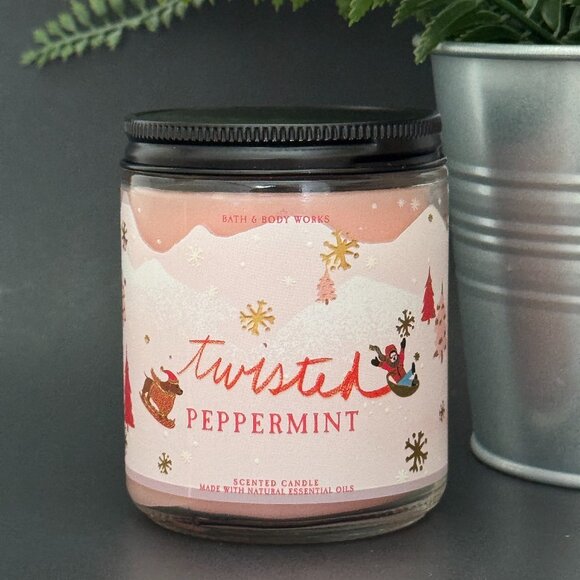 BBW Twisted Peppermint Bath & Body Works Mason Jar Single Wick Candle - Picture 1 of 10
